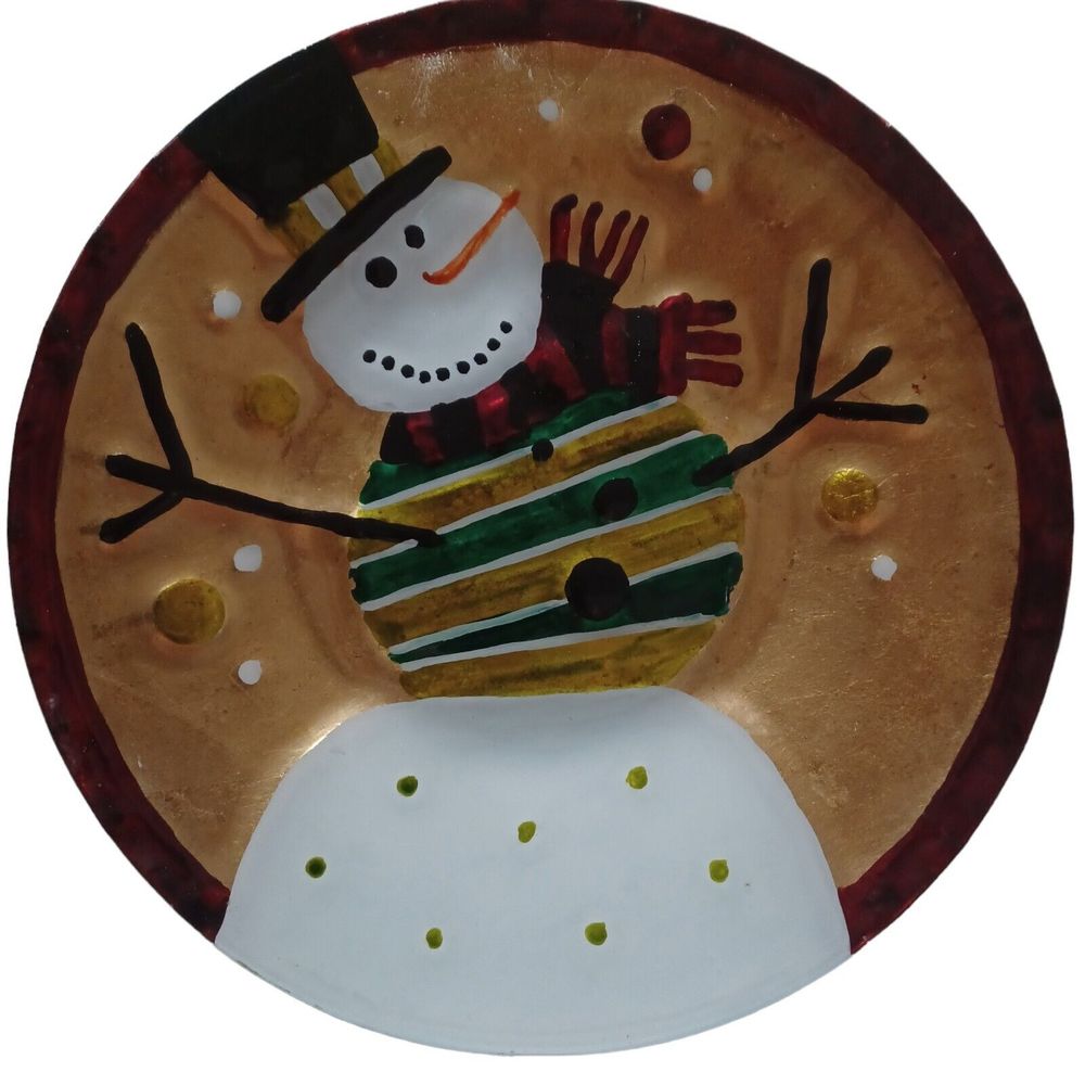 CRACKER BARREL Plaid Tidings Serveware GLASS SNOWMAN PLATE 12" with Original Box